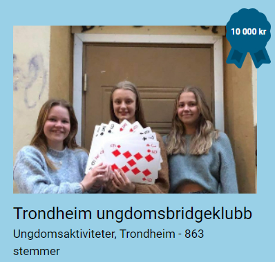 Trondheim ungdomsbridgeklubb trenger din stemme!