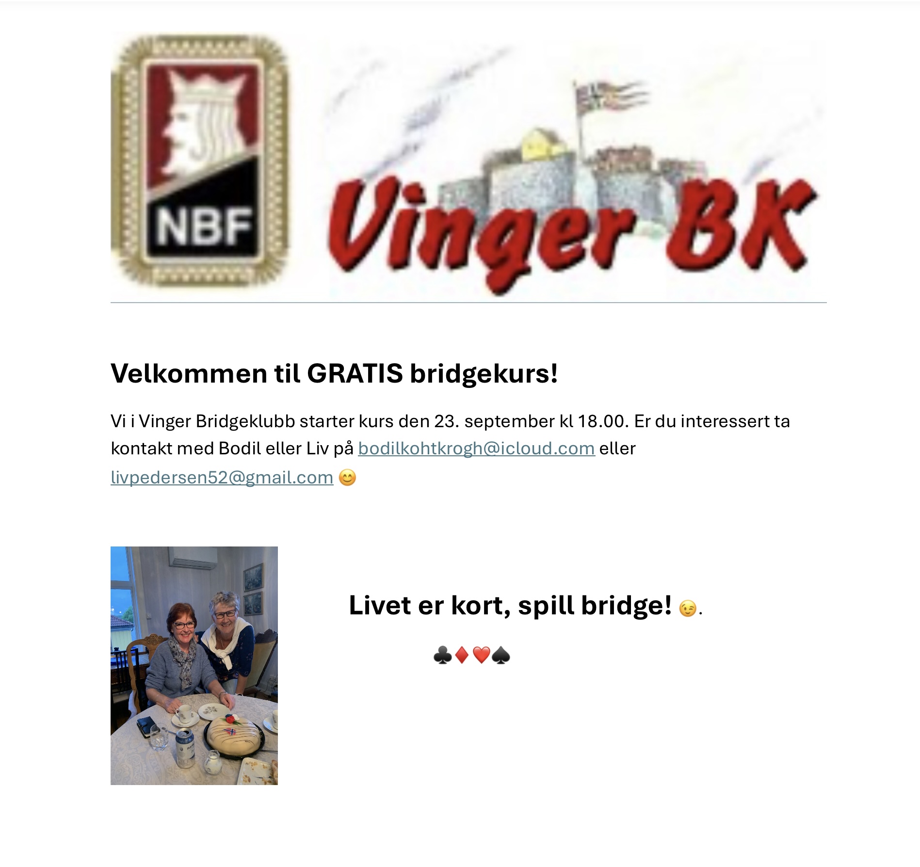 Fortsatt plasser igjen på bridgekurs!